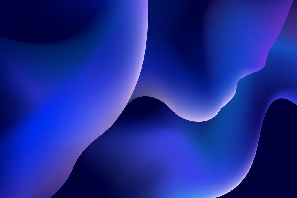 Des formes fluides bleues et violettes s’enroulent sur un fond sombre